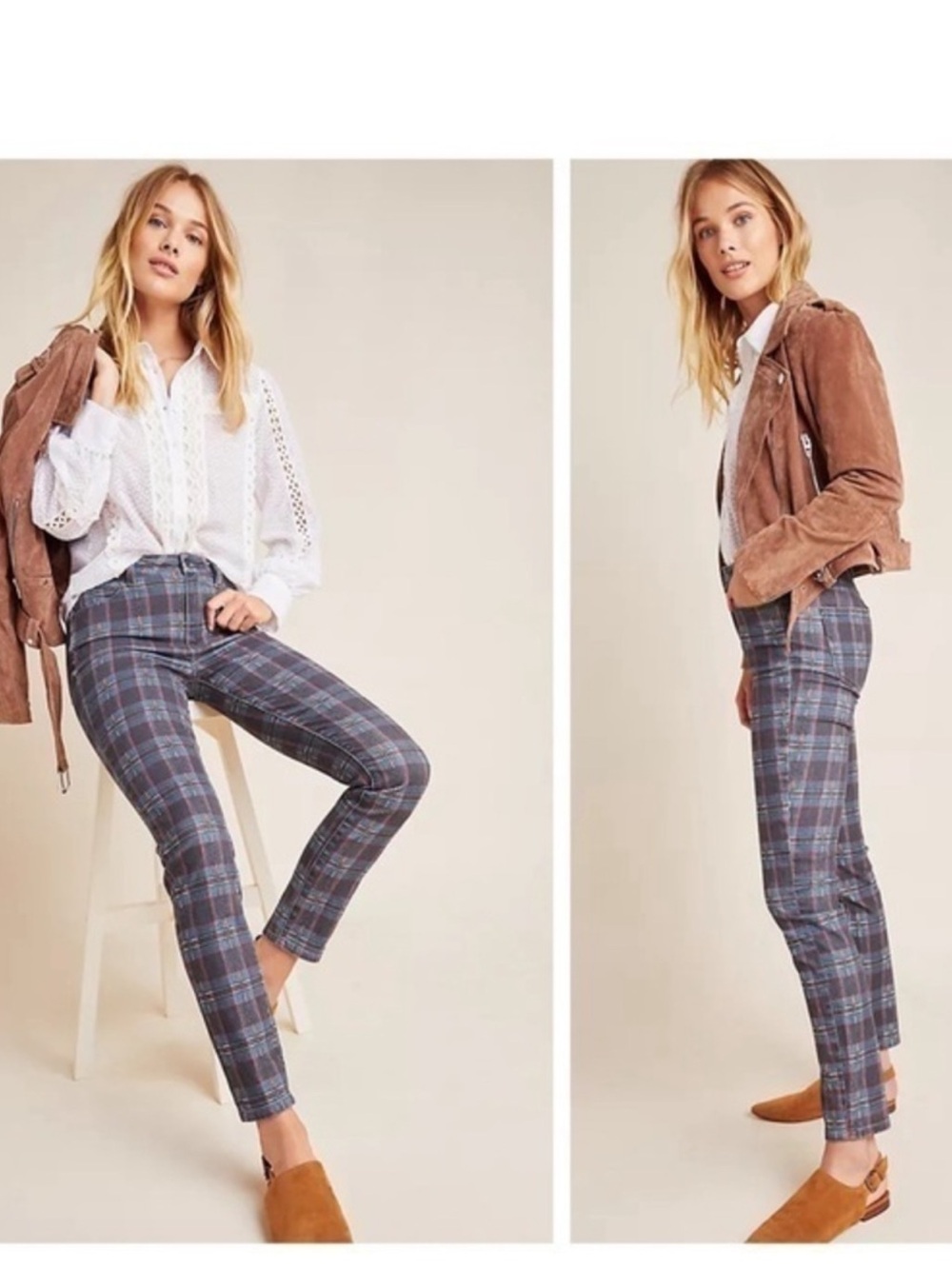 PAIGE Hoxton Plaid Ankle Skinny Jeans Size 30